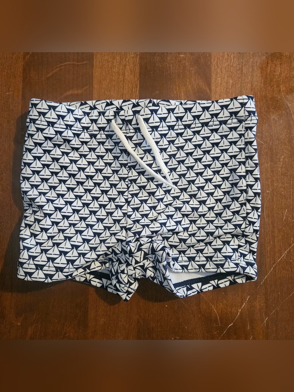 Janie and Jack Navy & White Sailboat Print Swim Trunks 3-6M